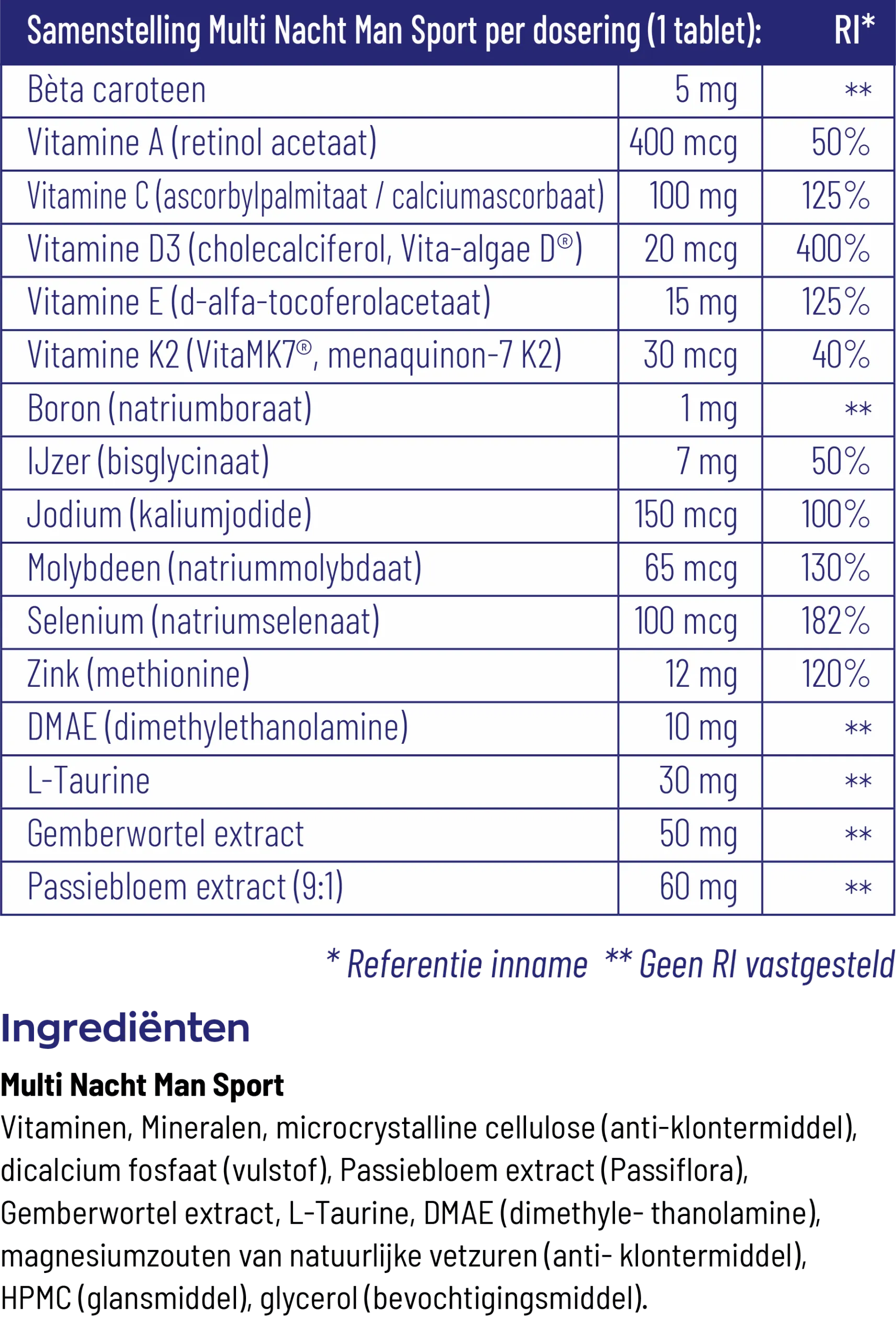 Vitakruid Multi Nacht Man Sport 100% Vegan (90 tabletten) - image 3