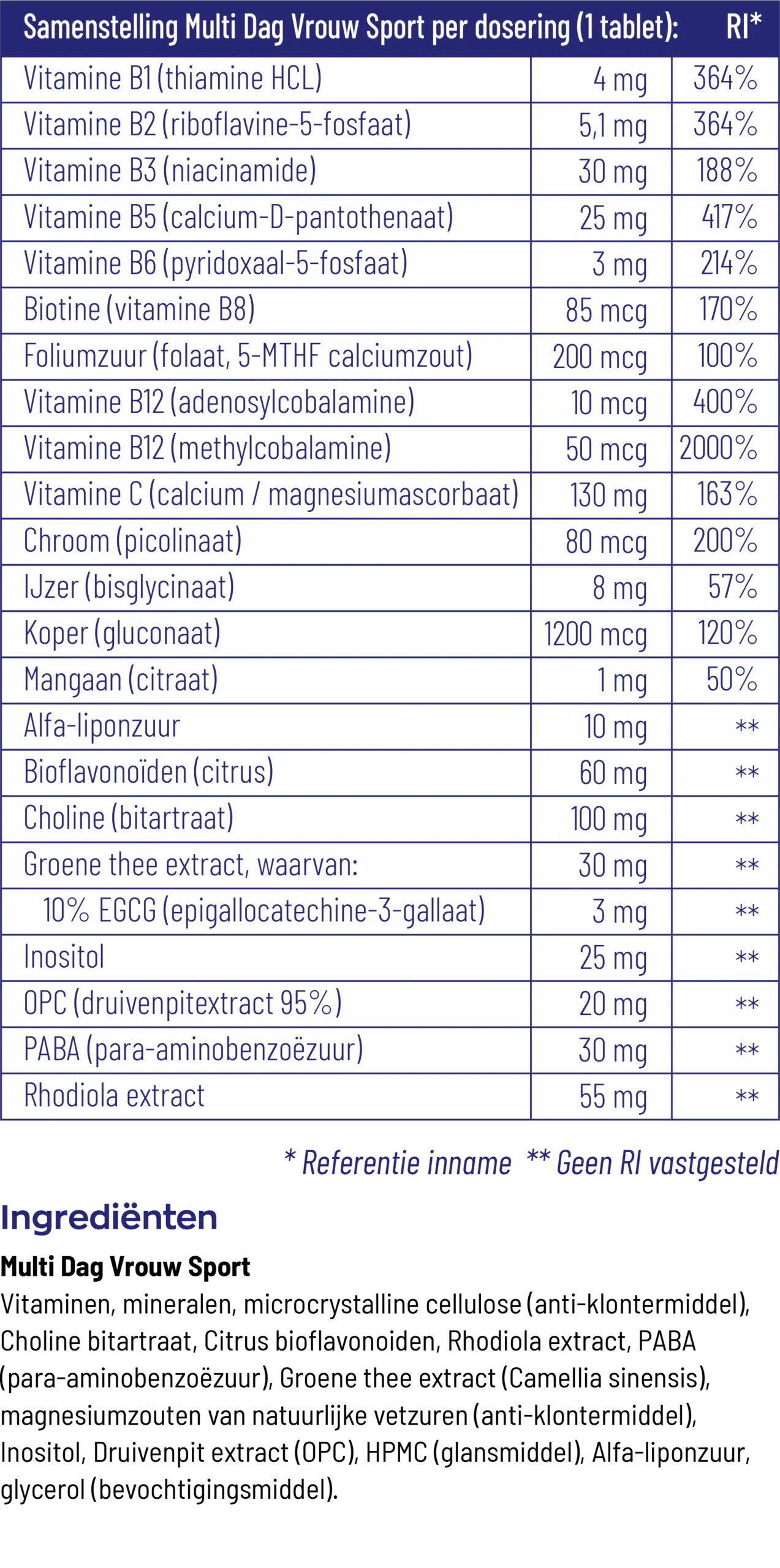 Vitakruid Multi Dag Vrouw Sport 100% Vegan (90 tabletten) - image 3