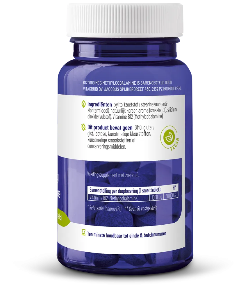 Vitakruid B12 1000 mcg Actief Methylcobalamine Vitamine (180 stuks) - image 2