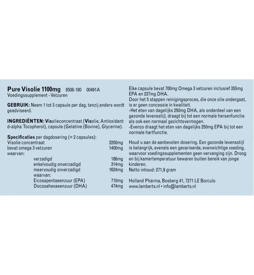 Lamberts Pure Visolie 1100mg Omega 3 (180 capsules)