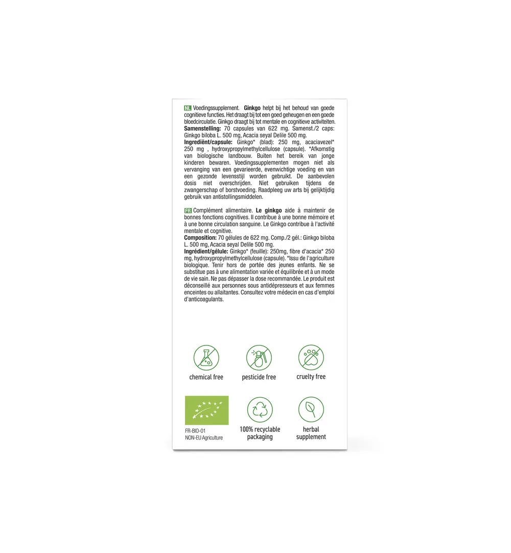 Purasana Ginkgo Biloba Vegan Bio (70 vega capsules) - image 2
