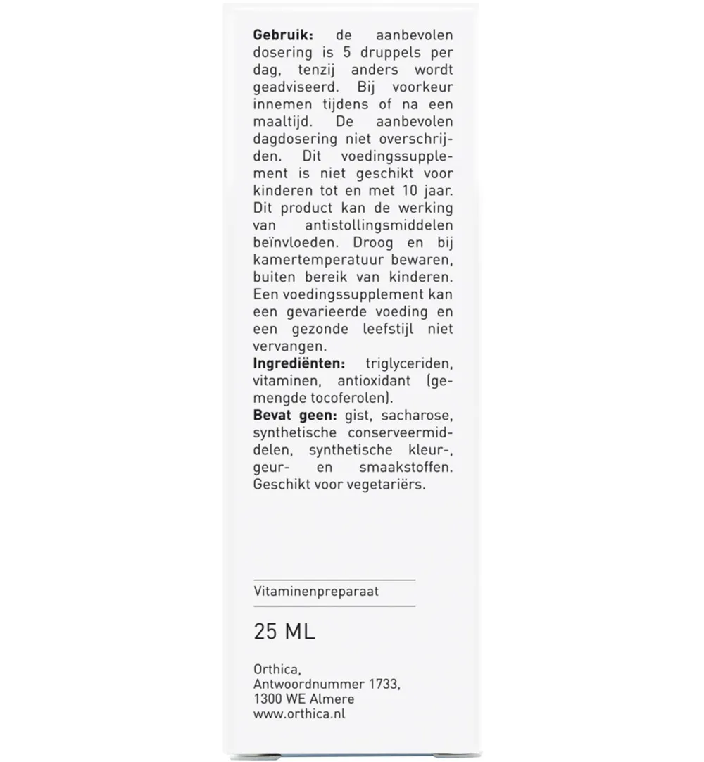 Orthica D3 & K2 oliedruppels (25 ml)