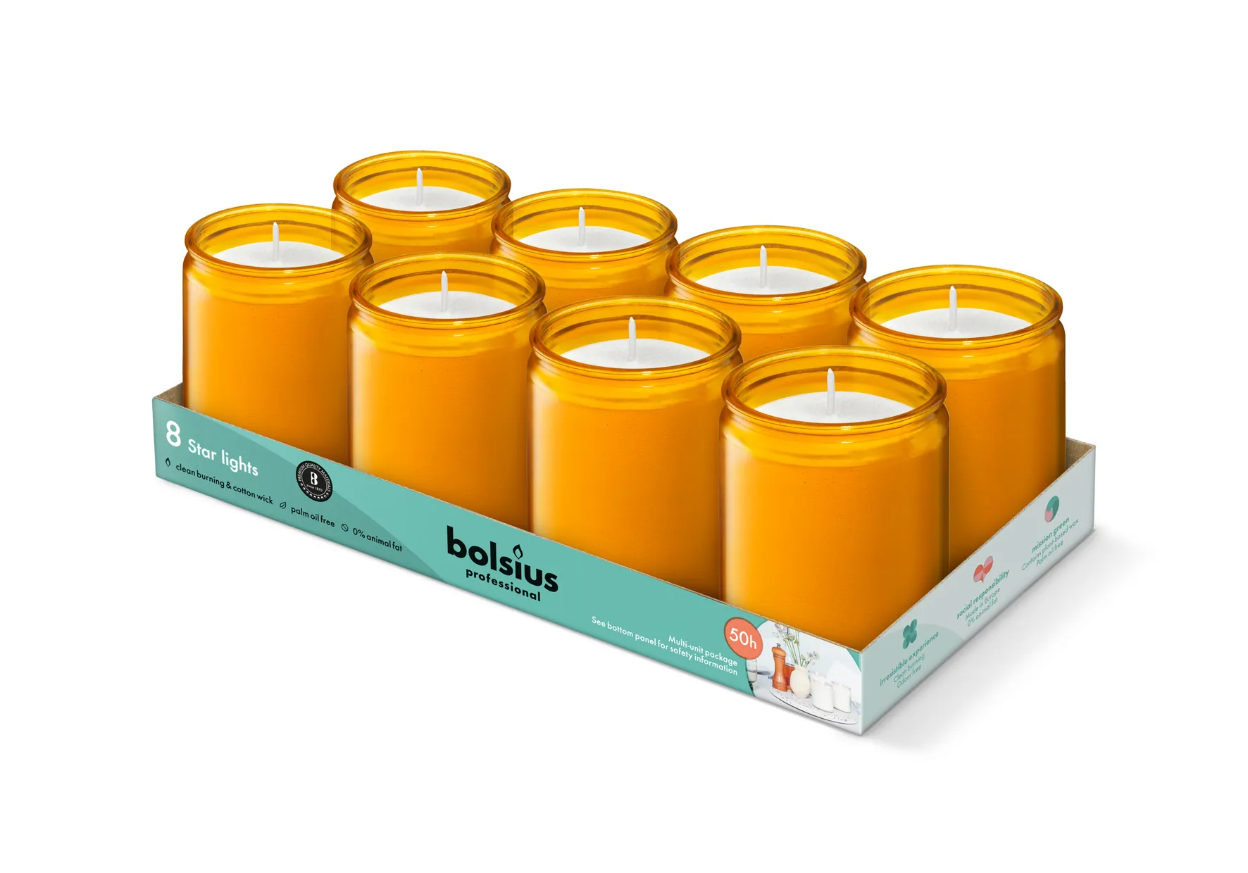 Bolsius Horeca Star Light Glas 82/68 Amber (8 stuks)