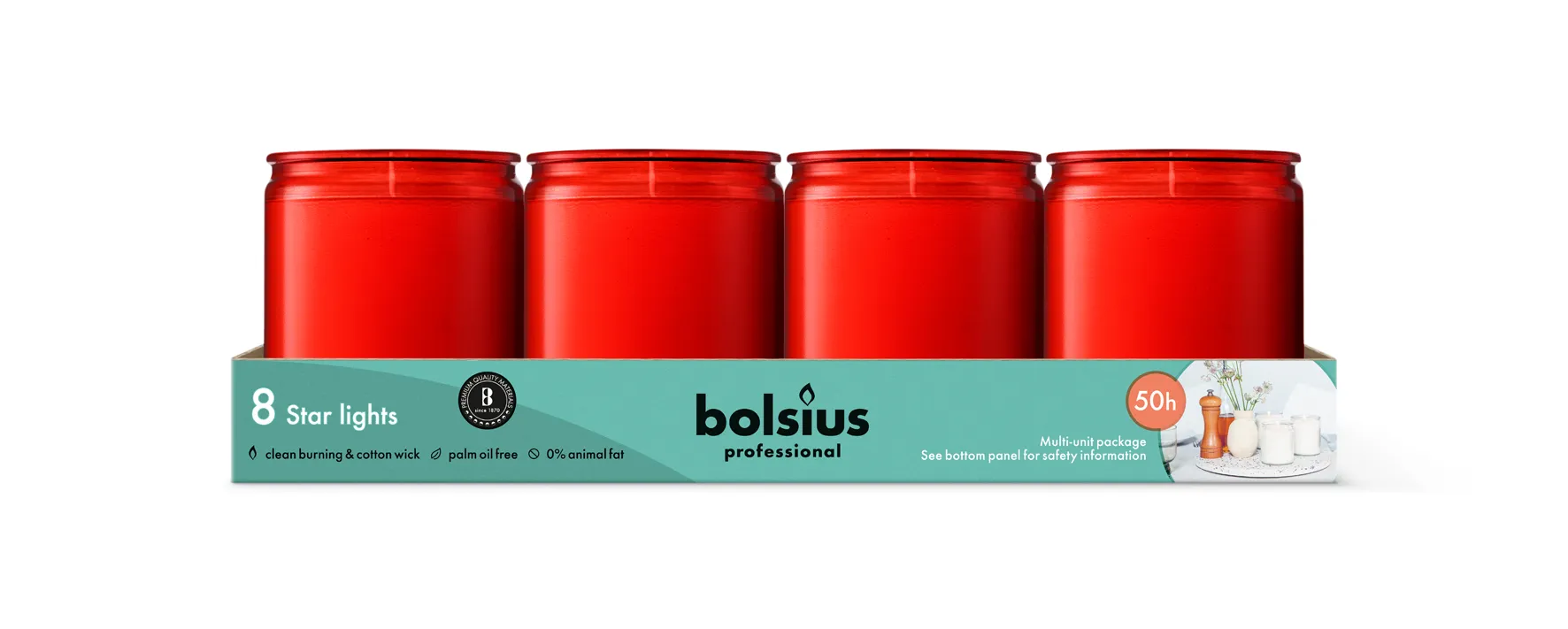 Bolsius Horeca Star Light Glas 82/68 Rood (8 stuks)