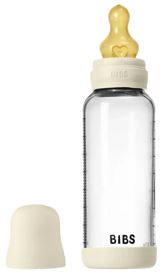 Bibs Glas Latex Medium Flow Babyfles 2+ Maanden Ivory (1 stuk)