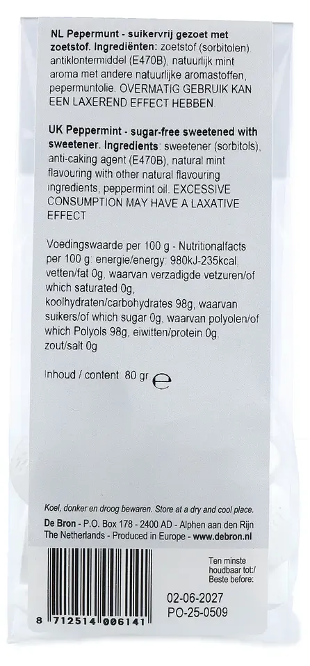 De Bron Pepermunt Suikervrij (80 gr)