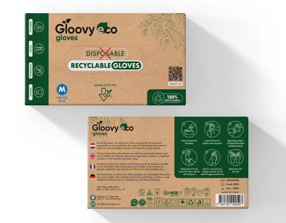 Gloovy Eco Recyclebare Handschoenen Blauw M (100 stuks)