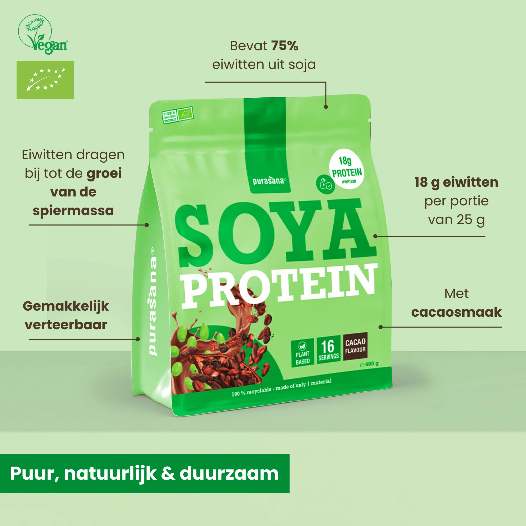 Purasana Plant Protein Soja Cacao Bio (400 gr) - image 3