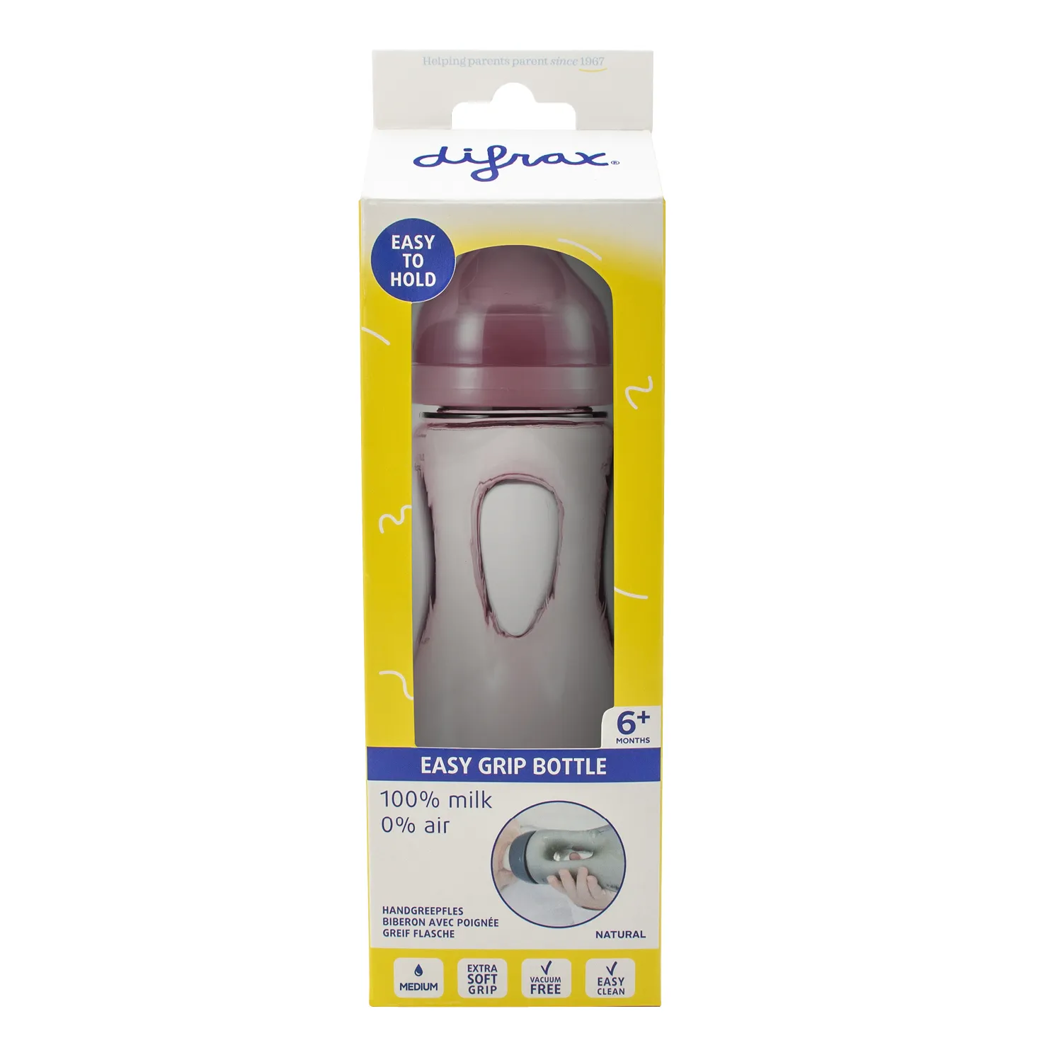Difrax Handgreepfles Groot Raspberry (1 stuk)
