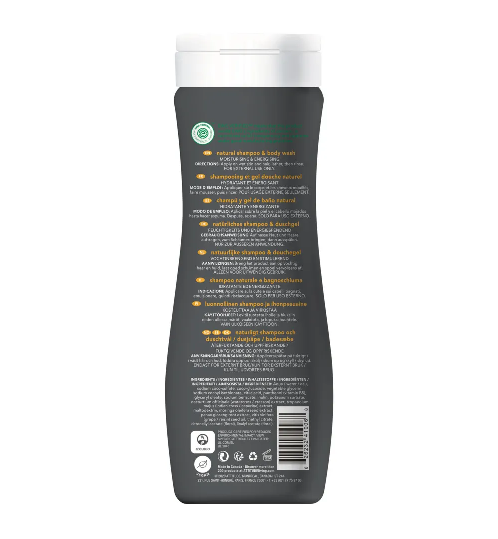 Attitude Super Leaves Shampoo & body wash 2-in-1 sport mannen (473 ml)