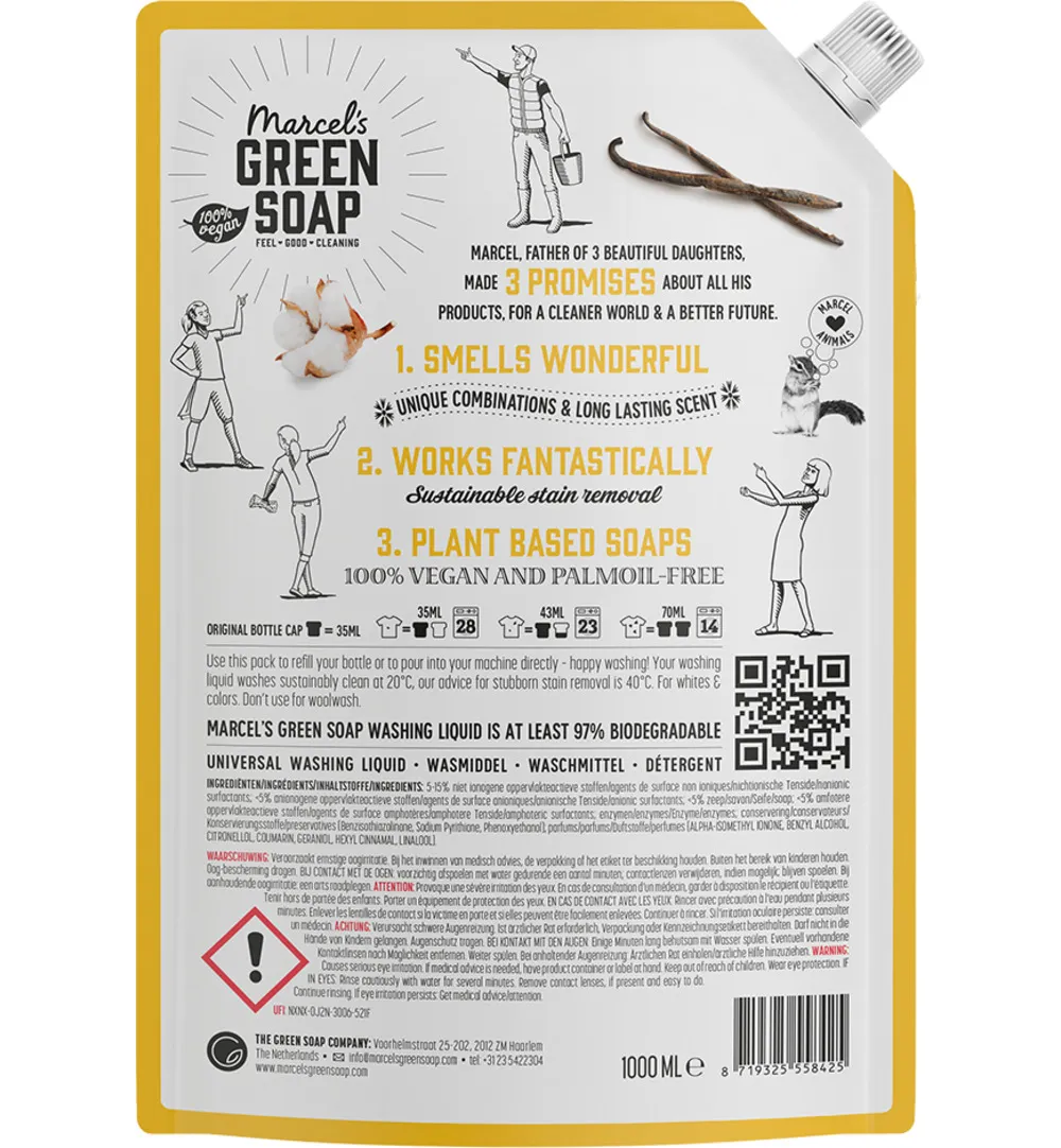 Marcel's Green Soap Wasmiddel Universeel Vanille & Katoen Navulling (1000 ml)