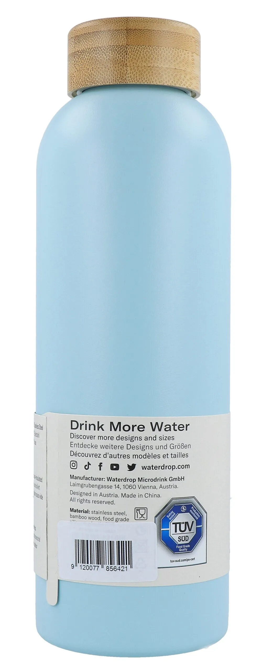 Waterdrop Drinkfles Roestvrijstaal Pastel Turquoise Matt (600 ml) - image 2