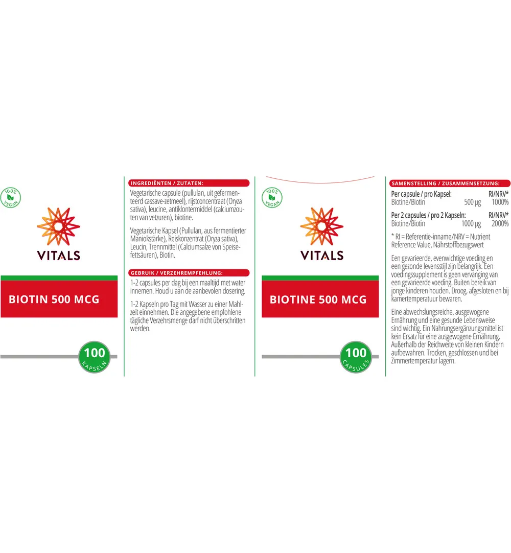 Vitals Biotine 500mcg (100 capsules) - image 3