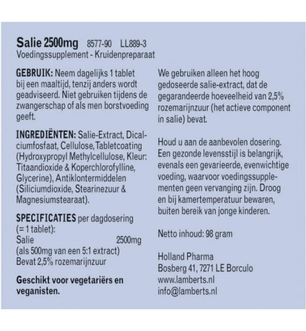 Lamberts Salie (90 tabletten)