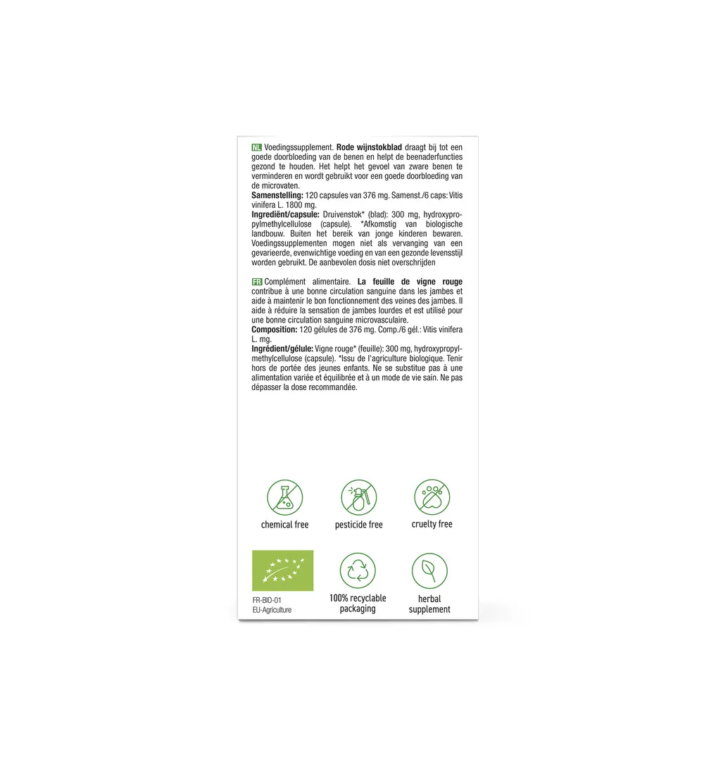 Purasana Rode Wijnstok/Vigne Rouge Vegan Bio (120 vega capsules) - image 2