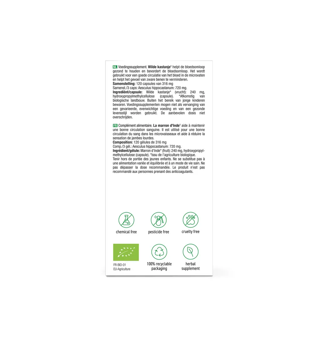 Purasana Wilde Kastanje/Marron D'Inde Vegan Bio (120 vega capsules) - image 2