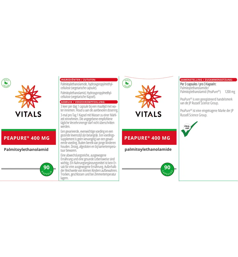 Vitals Peapure 400 mg Palmitoylethanolamide (90 vega capsules) - image 3