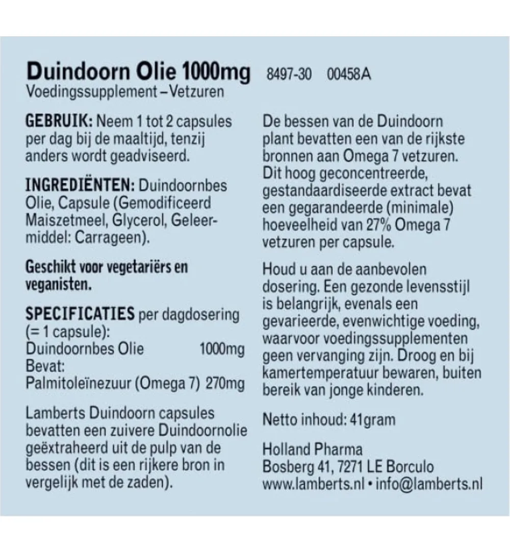 Lamberts Duindoorn Olie 1000mg - Sea Buckthorn Berry Oil (30 capsules)