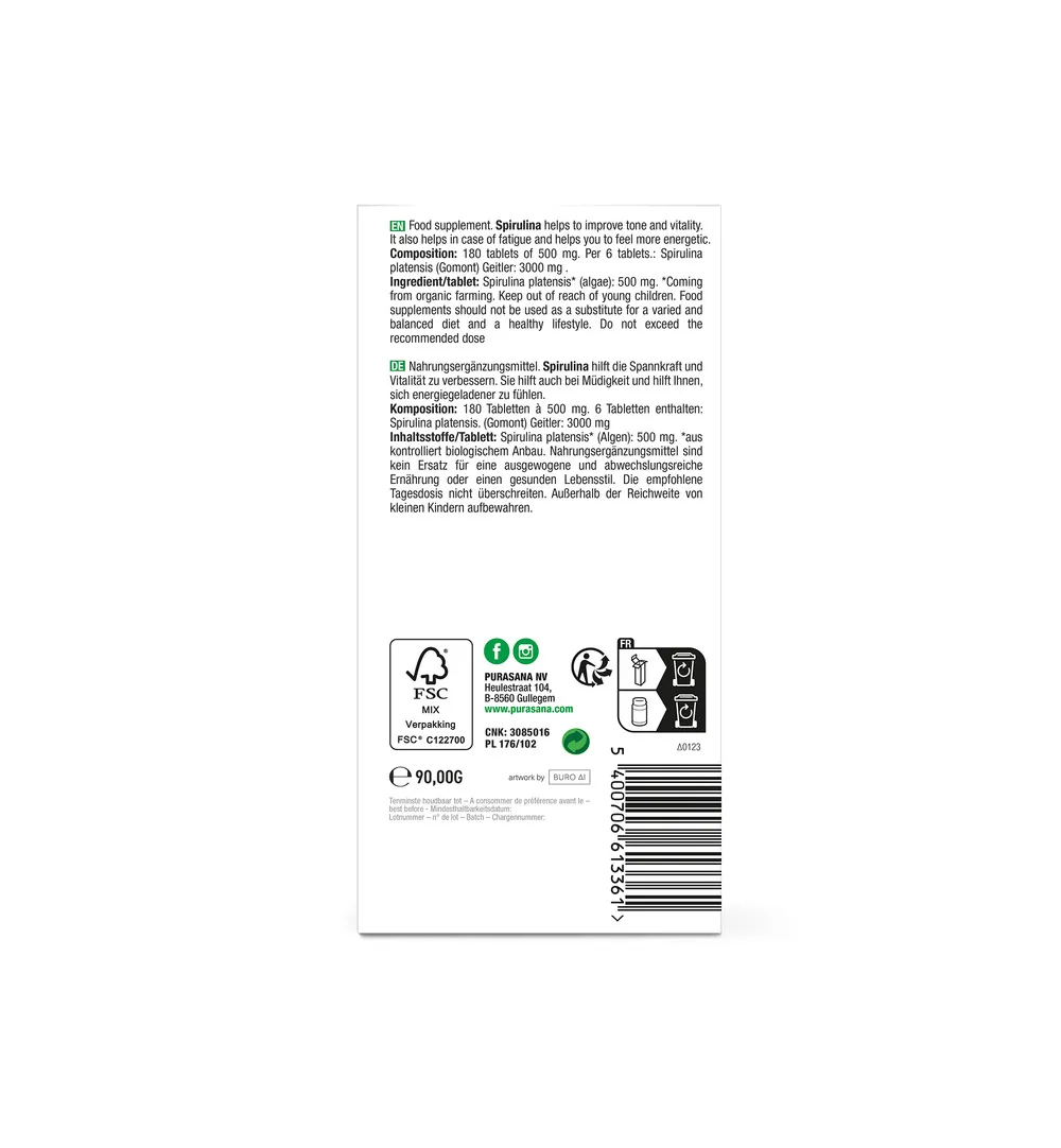 Purasana Spirulina Vegan Bio (180 tabletten) - image 3