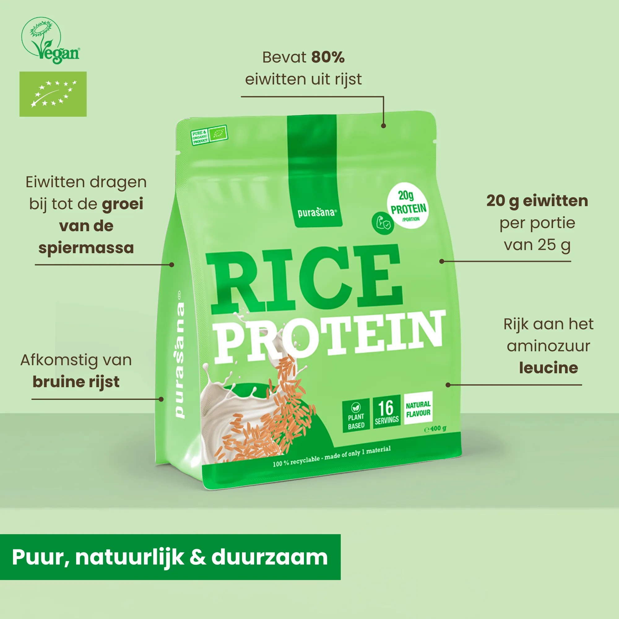 Purasana Plant Protein Rijst Natuurlijk Bio (400 gr) - image 3