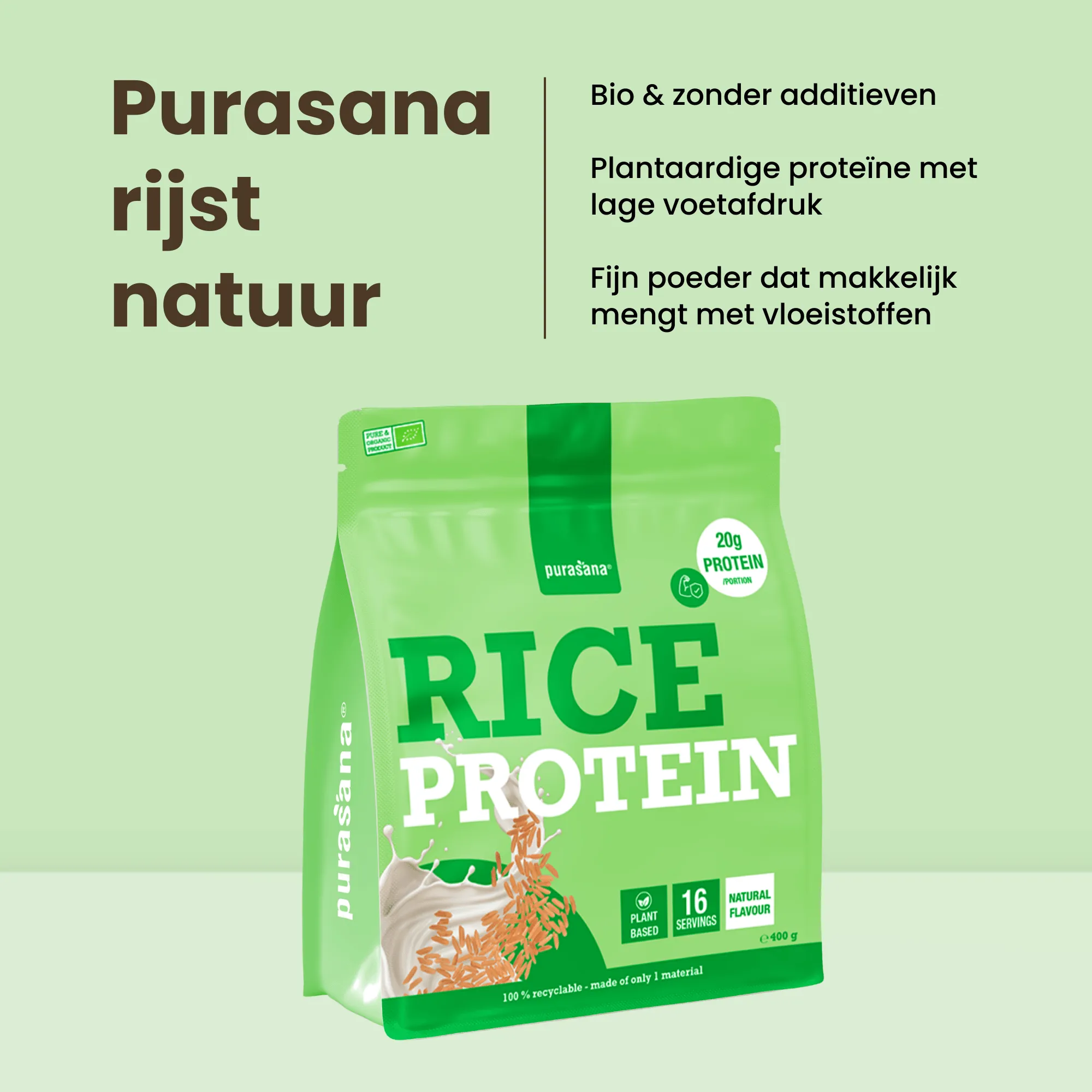 Purasana Plant Protein Rijst Natuurlijk Bio (400 gr) - image 8