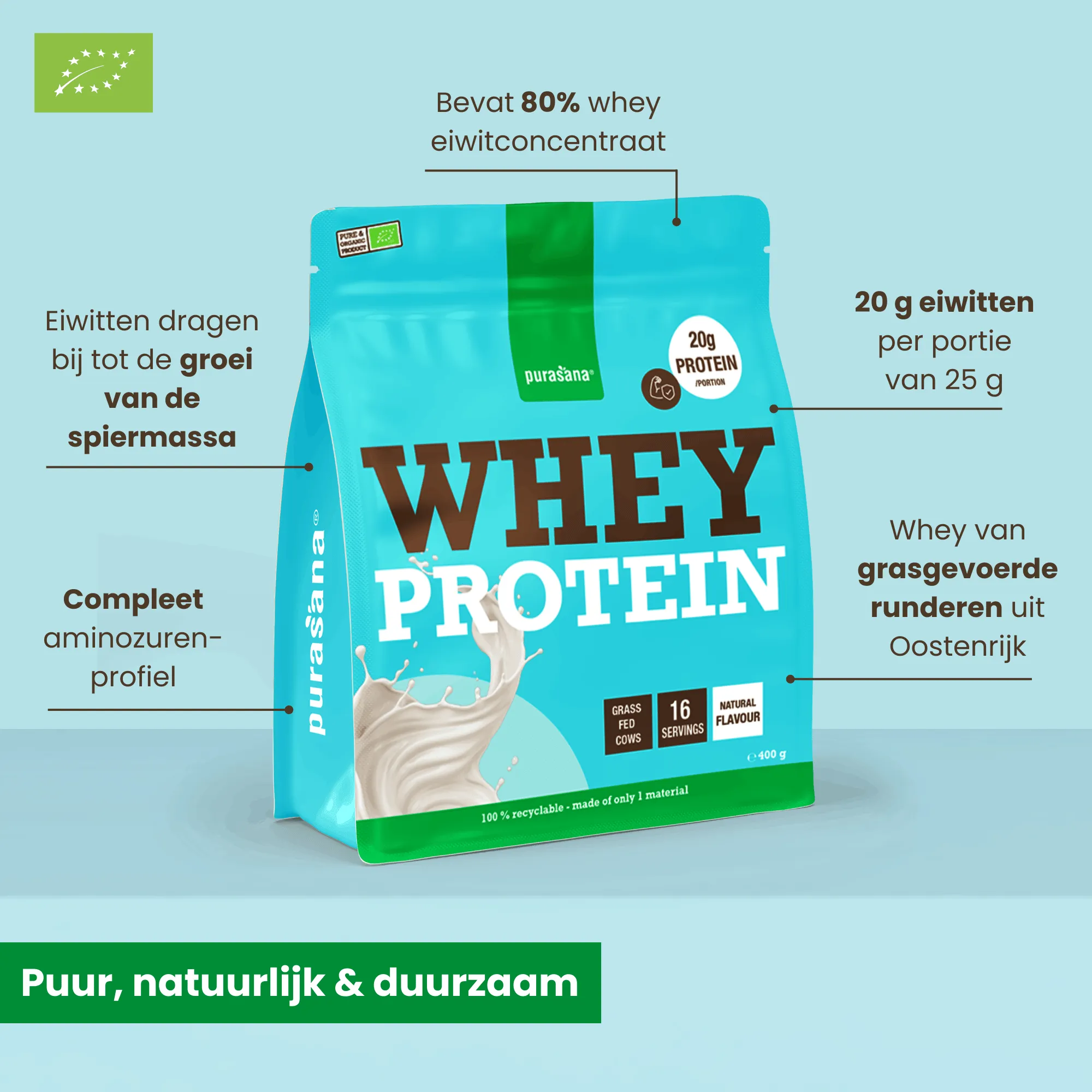 Purasana Whey Proteine Natuur Bio (400 gr) - image 3