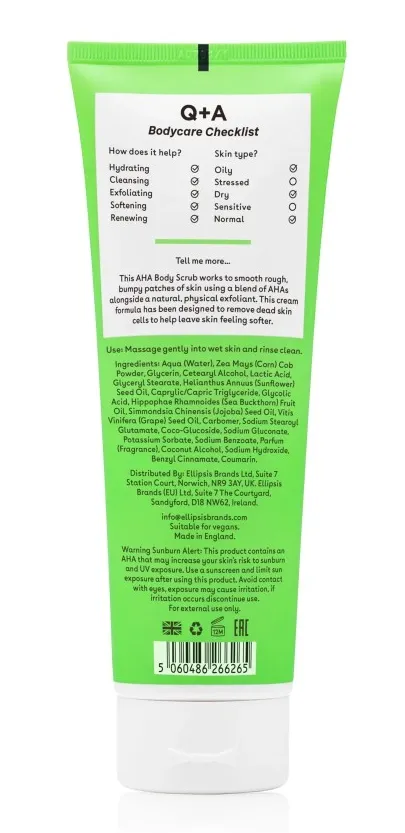 Q+A Aha Exfoliator Body Scrub Vanilla Coconut (250 ml)