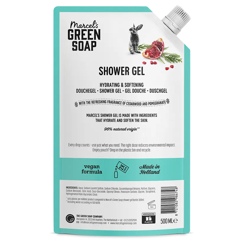 Marcel's Green Soap Shower Gel Cedar & Pomegranate Navulling (500 ml)