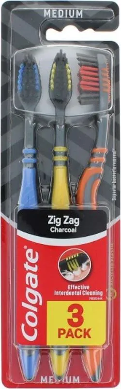 Colgate Tandenborstel Zigzag Charcoal Medium 3-pack (3 stuks)