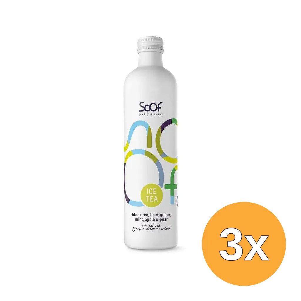 3x Soof Siroop Zwarte thee, Limoen, Munt, Druif, Appel & Peer (340 ml)