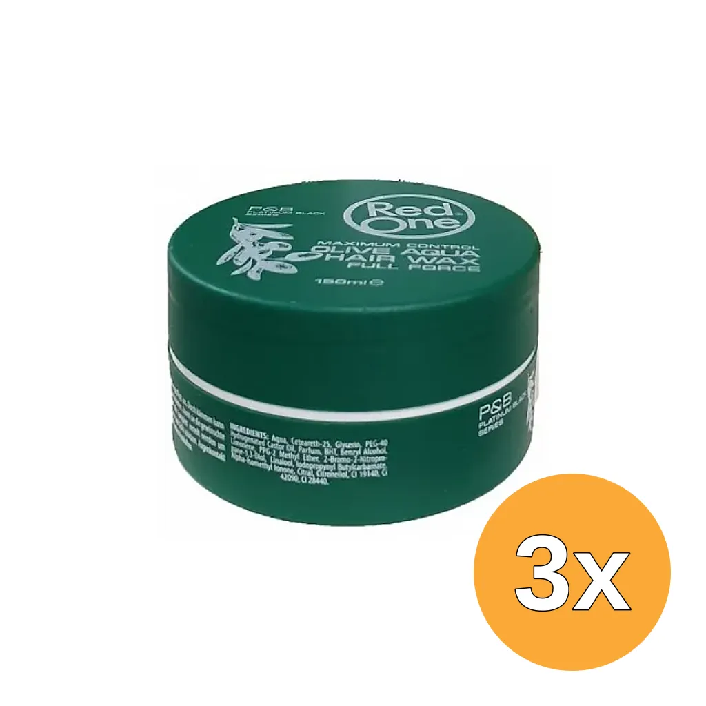 3x Red One Haarwax Aqua Olijf (150 ml)