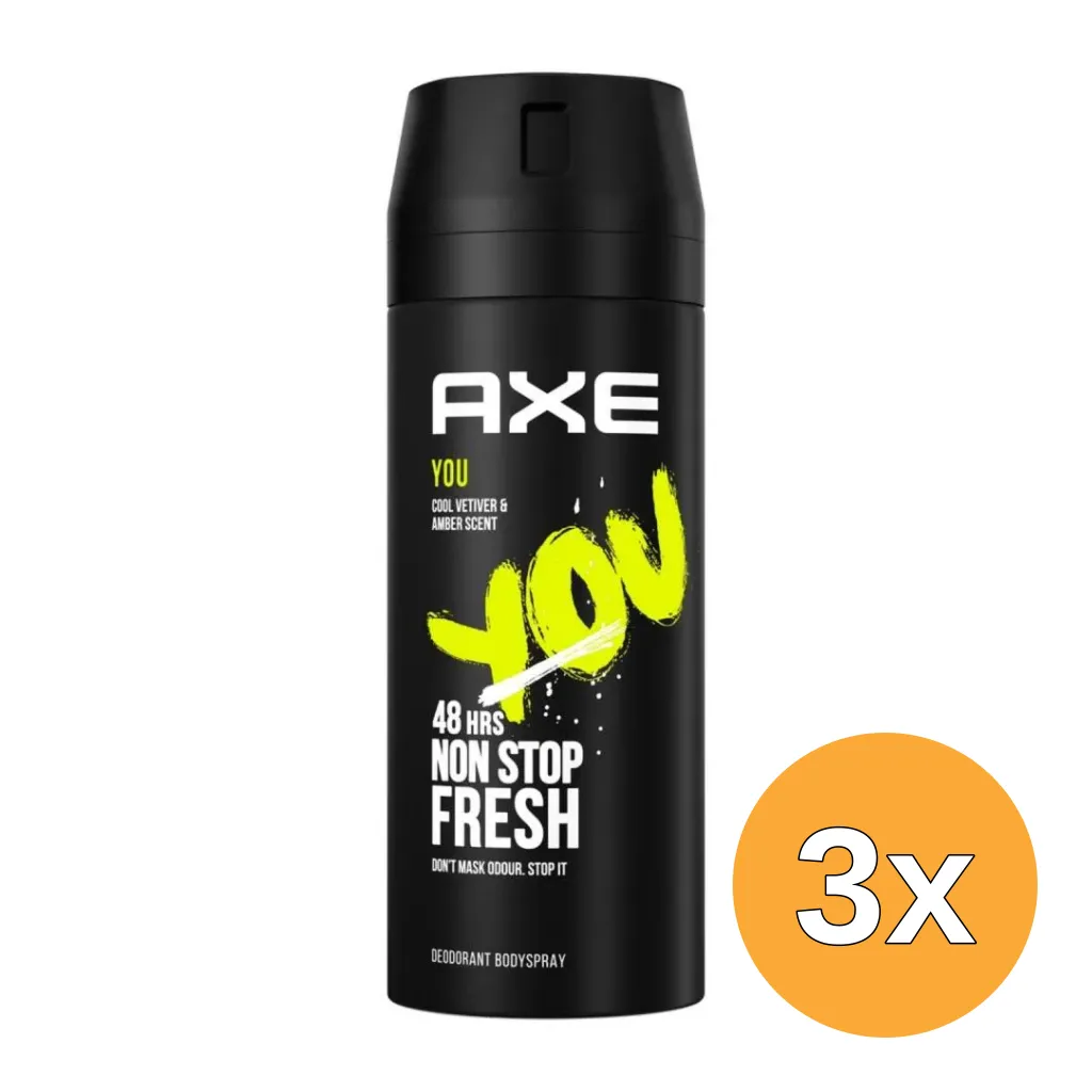 3x Axe Deodorant bodyspray you (150 ml)