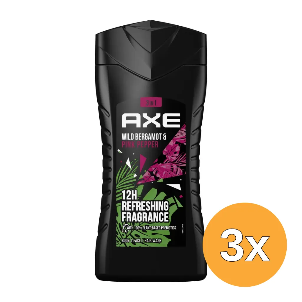 3x Axe Showergel fresh bergamot (250 ml)