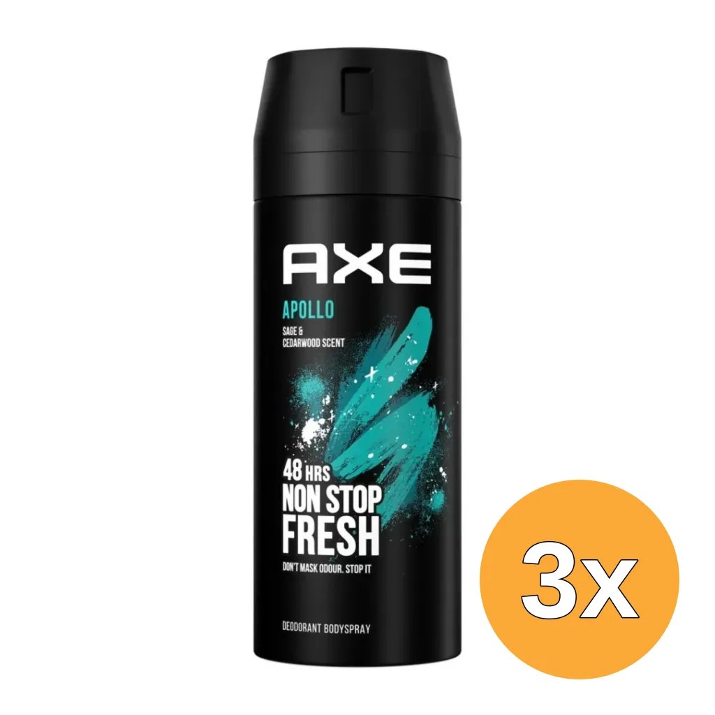 3x Axe Deodorant bodyspray apollo (150 ml)