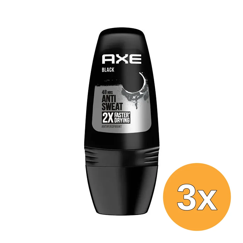 3x Axe Black 48hrs Anti Sweat Deoroller (50 ml)