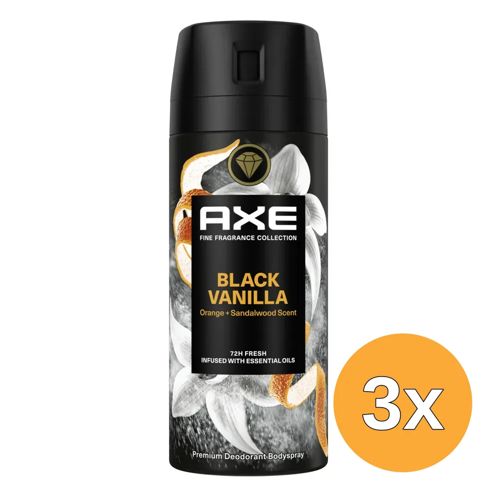 3x Axe Bodyspray Black Vanilla (150 ml)