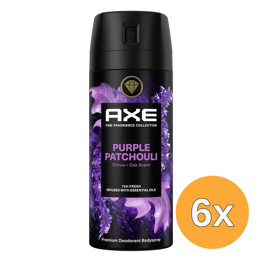 6x Axe Body Spray Purple Patchouli (150 ml)