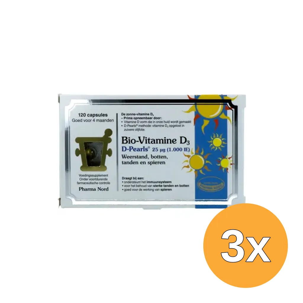 3x Pharma Nord Bio Vitamine D3 25mcg 1000IE (120 capsules)