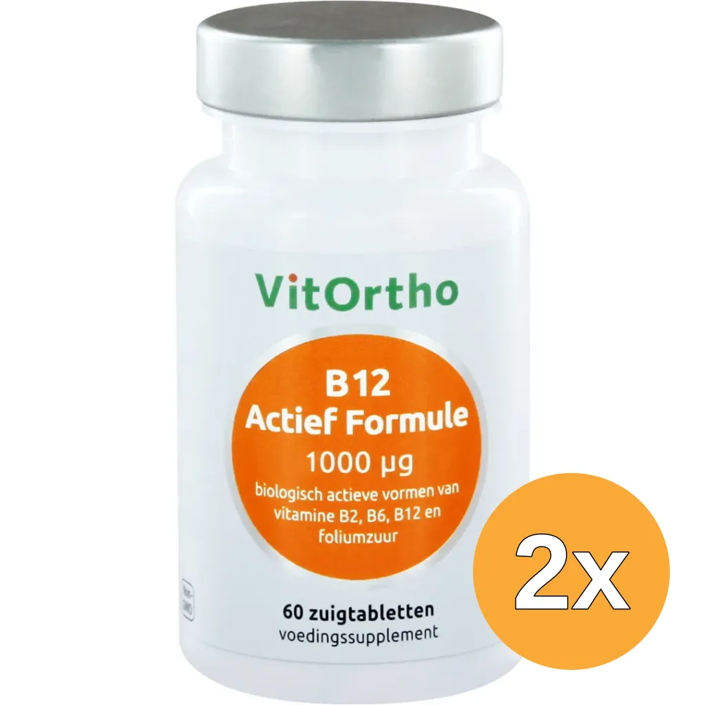 2x Vitortho B12 Actief Formule 1000 Mcg (60 zuigtabletten)