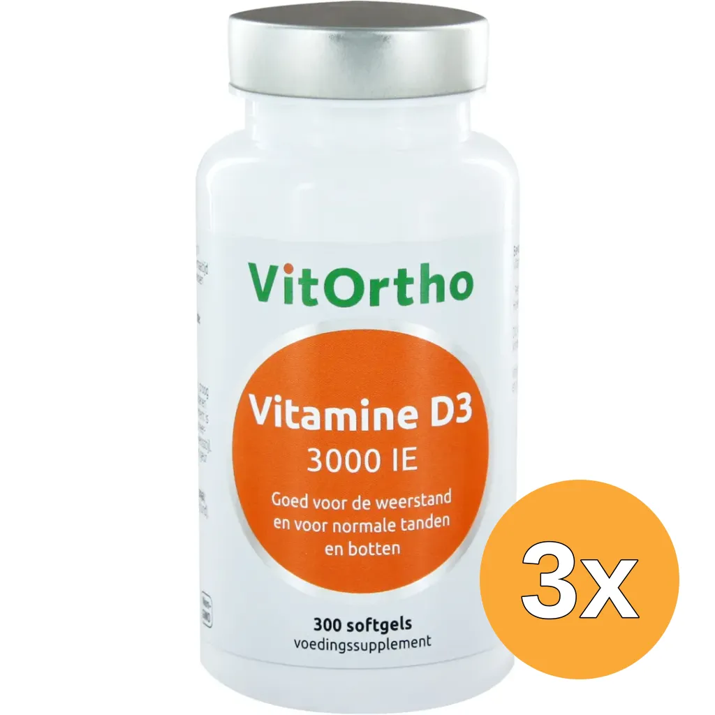 3x VitOrtho Vitamine D3 3000IE (300 softgels)