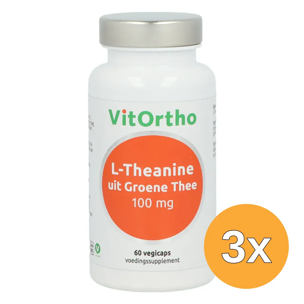 3x VitOrtho L-Theanine uitgroene thee 100 mg (60 vega capsules)
