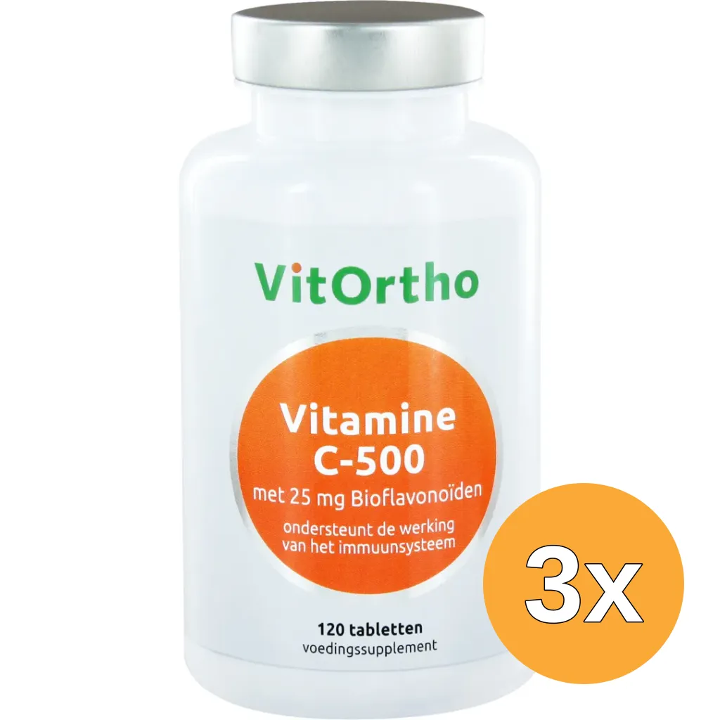 3x VitOrtho Vitamine C-500 met 25 mg bioflavonoiden (120 tabletten)