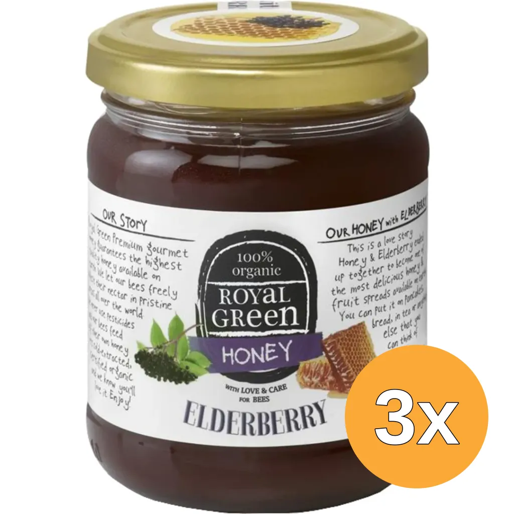 3x Royal Green Elderberry honey bio (250 gr)