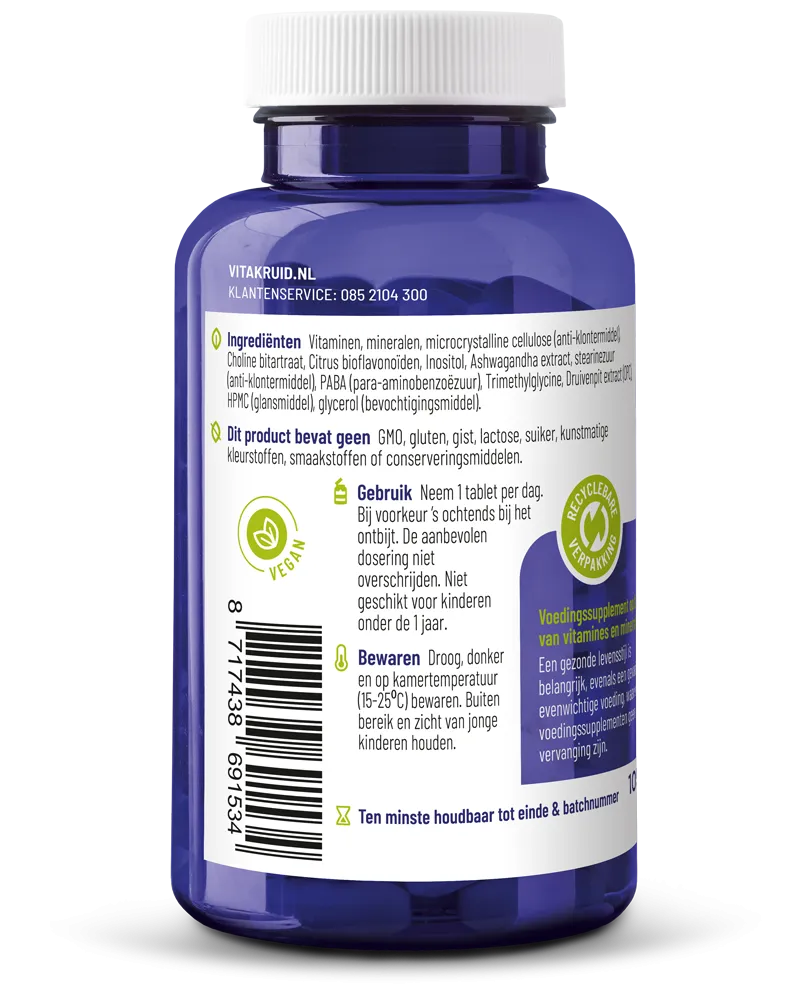 Vitakruid Multi Dag Man 100% Vegan (90 tabletten)