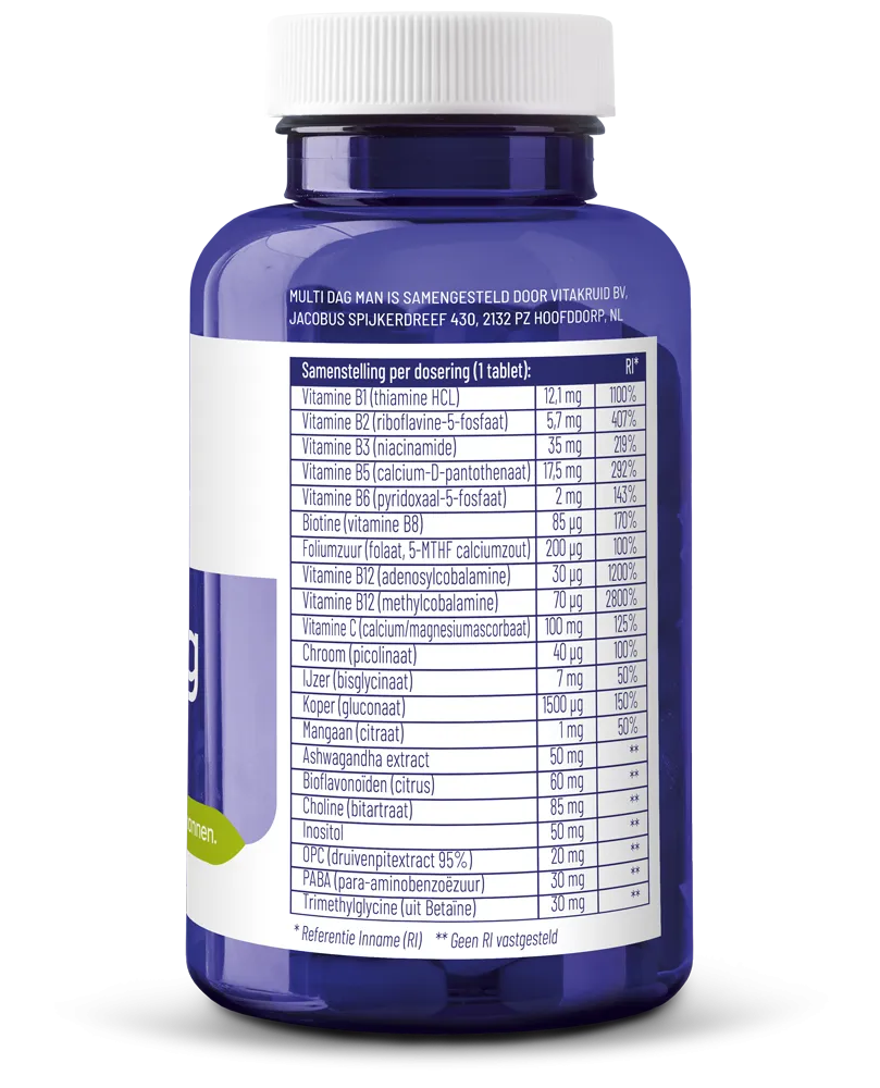 Vitakruid Multi Dag Man 100% Vegan (90 tabletten) - image 2