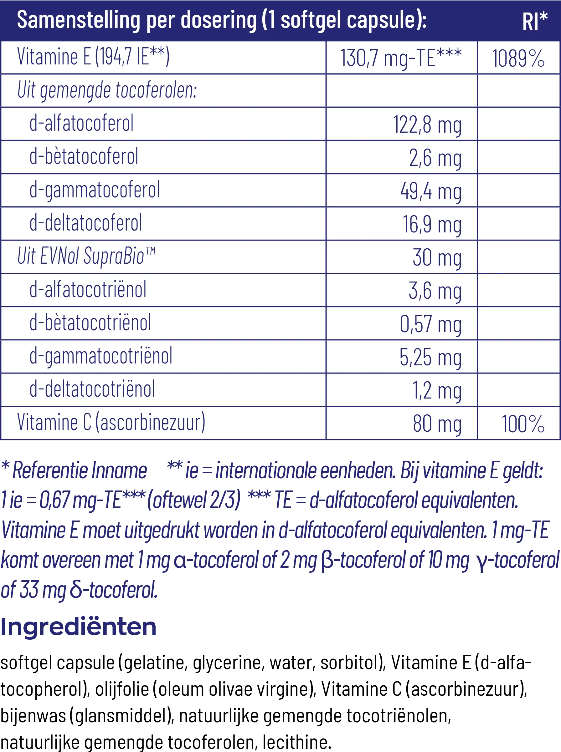 Vitakruid Vitamine E Complex 8 Tocoferolen en -Triënolen (60 softgels) - image 3