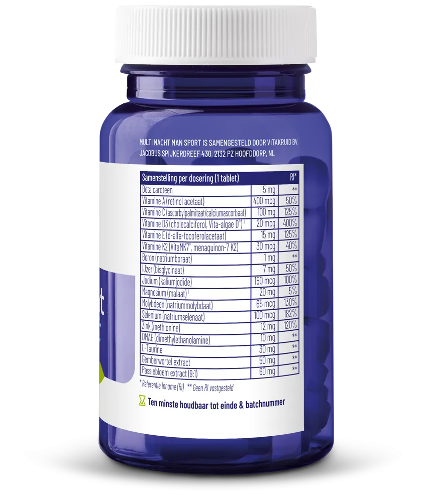Vitakruid Multi Nacht Man Sport 100% Vegan (30 tabletten) - image 2