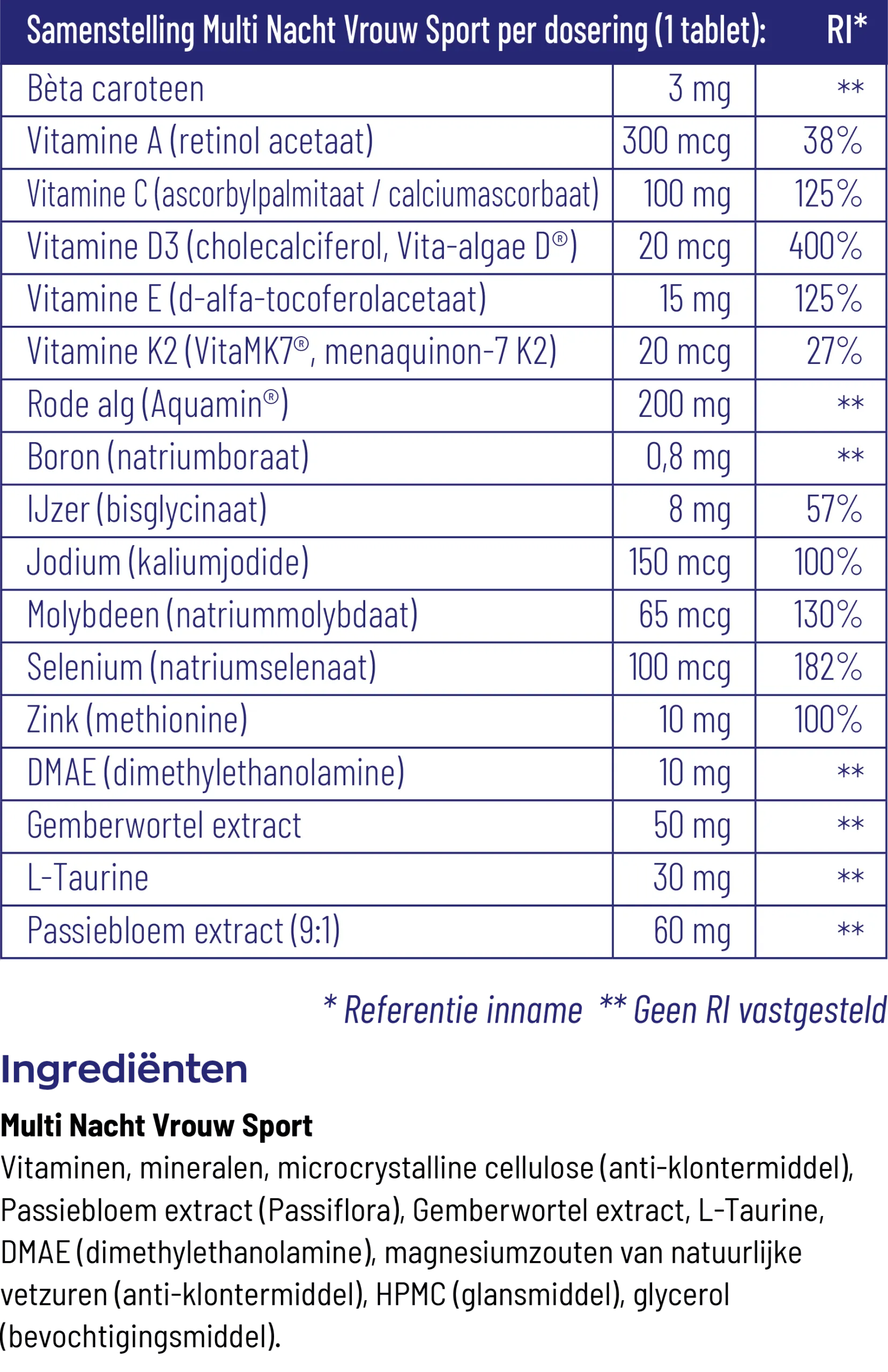 Vitakruid Multi Nacht Vrouw Sport 100% Vegan (30 tabletten) - image 3