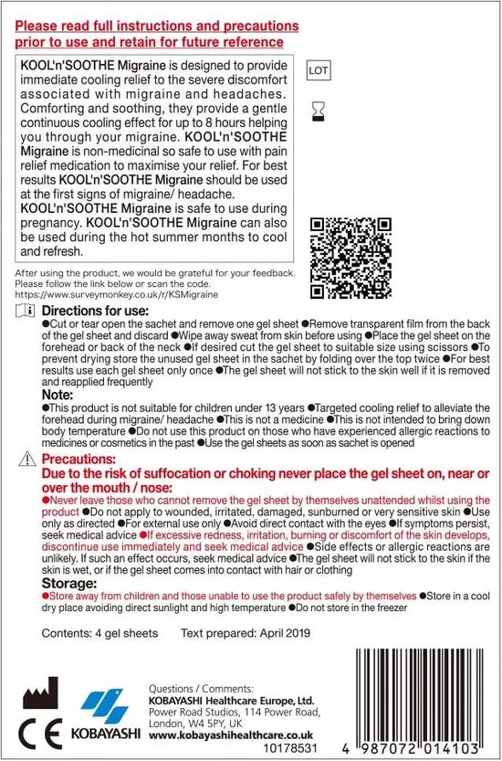 Kool'N'Soothe Migraine Gelstrips (2 stuks)