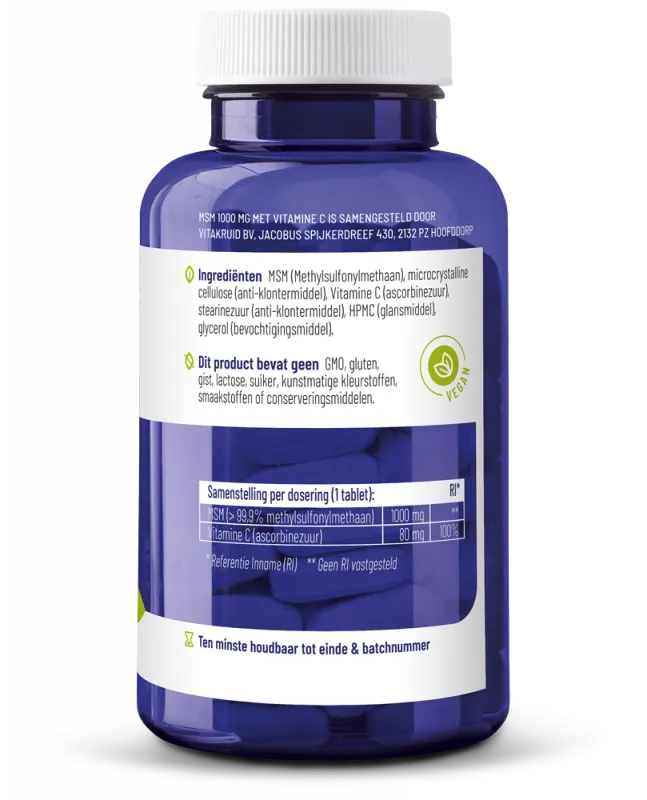 Vitakruid MSM 1000 mg > 99,9% Zuiver + Vitamine C (120 tabletten) - image 2